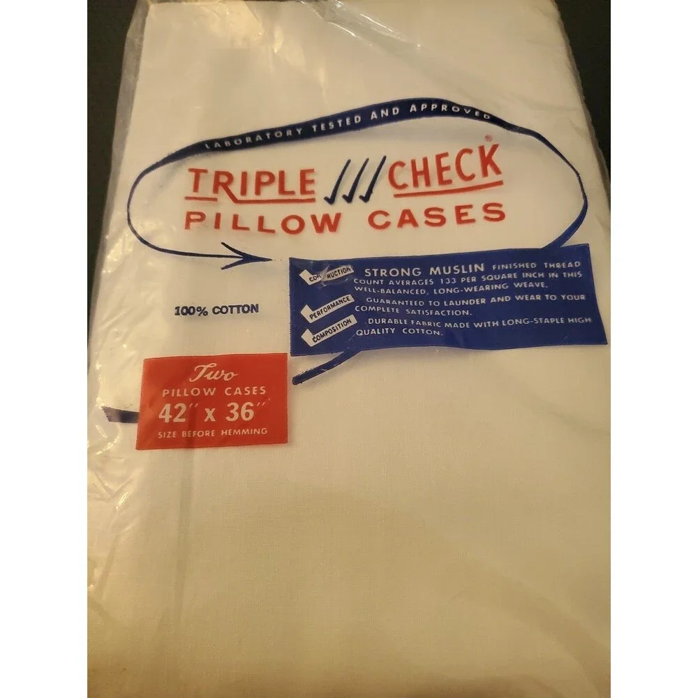 Vtg Sets Triple Check Muslin Pillow cases New Original Packaging 42
